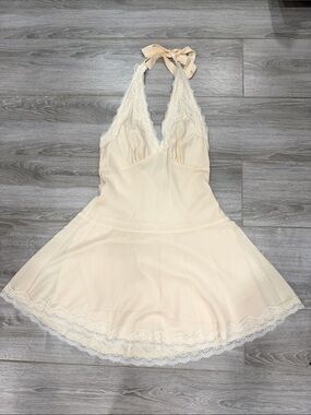 Steve Madden Cream Lace-Trim Halter Skater Dress M